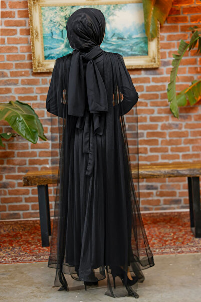 Nursima 6370 Stone Embroidered Tulle Green Skirt with Belt Hijab Evening Dress