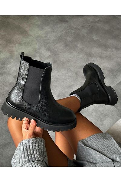 Zuum Esday 100% Genuine Leather Elastic Women's Boots - Black Leather