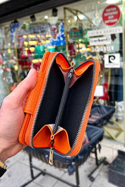 CüzCan Lavinia Turuncu Vegan Deri Kadın Cüzdan Fermuarlı Ve Mıknatıslı ( Anneler Günü Hediyesi )