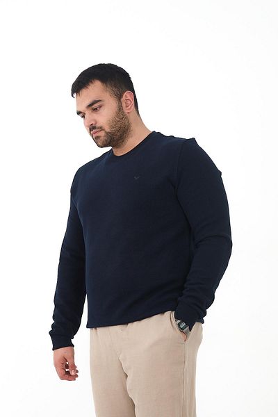 Maccali Men's Winter Crew Neck Oversized Basic Navy Blue Sweatshirt