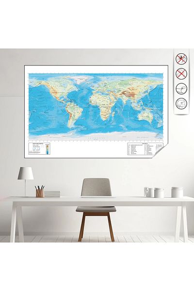 ZERO LAND World Physical Map 75 cm X 116 cm Hnzrn
