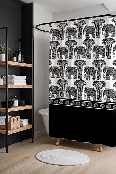 EVPANYA ستارة الحمام، ستارة الدش بنمط الفيلة السوداء العرقية، ستارة حوض الاست...