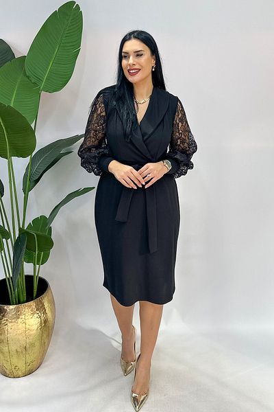 GÖKSEL Plus Size Dress with Lace Detail - Black