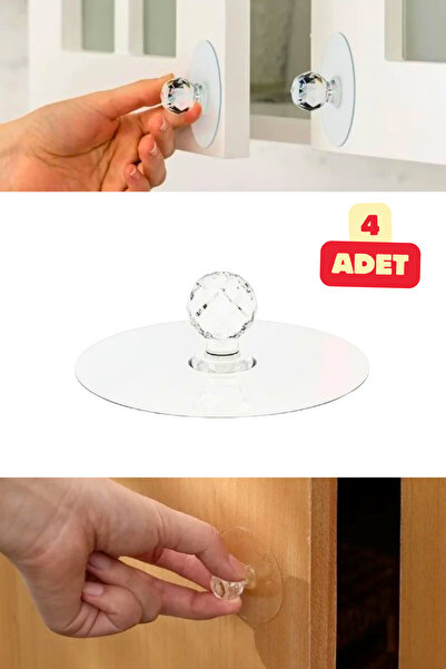 Vekorr 4 Adet Dolap Çekmece Kristal Görünümlü Tutacak Set Pratik Yapışkanlı M...