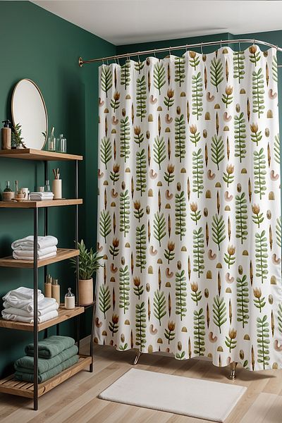 EVPANYA Κουρτίνα μπάνιου - 175x200cm Bohemian Brown Tulip and Leaves Pattern