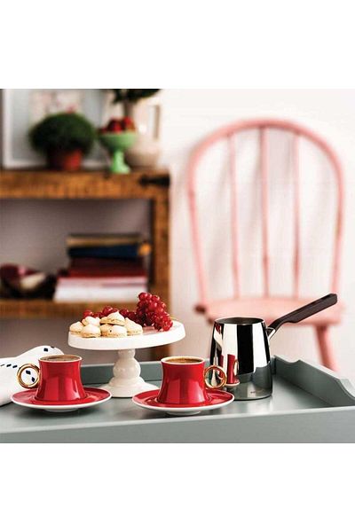 KORKMAZ 12 Piece 6 Person Red Freedoom Coffee Cup Set