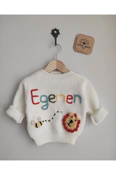 FLOWER BABY Unisex Oversize Knitwear Sweater - Baby Kids Name Printed Embroidered