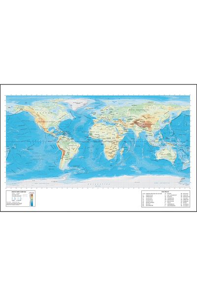 ZERO LAND World Physical Map 75 cm X 116 cm Hnzrn