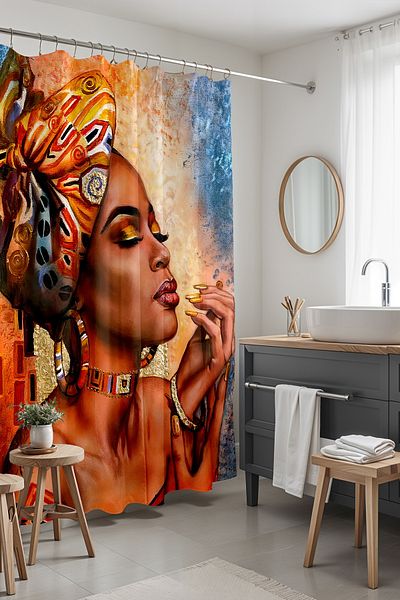 EVPANYA Perdeau de duș pentru femeie africană cu lac de unghii auriu, 175x200cm