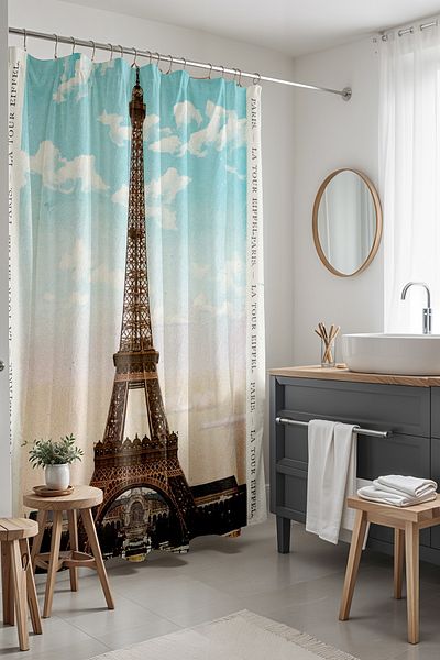 EVPANYA Perdeau de baie, perdea de duș cu model peisaj Eiffel, perdea pentru cadă 175x200cm