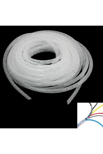 Hatfon Elektronik Kablo Toplama Spirali Helezon 6 mm 10 Metre Beyaz