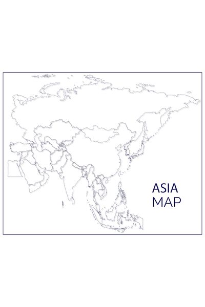 ZERO LAND Static Map 73 cm X 90 Cm, Uncolored Mute Map of Asia