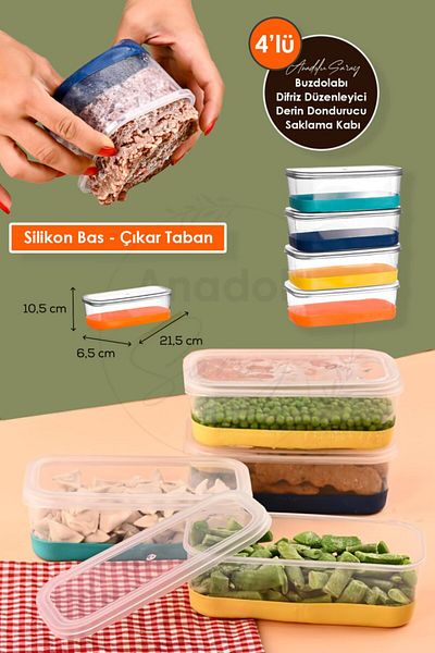 Anadolu Saray 4 Pcs 1000ml Silicone Based Press Release Refrigerator Freeze Deep Freezer Organizer Storage Container