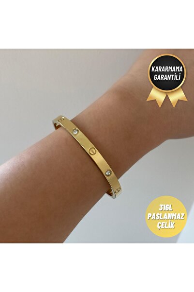 nerora الفولاذ المقاوم للصدأ . سوار ذهبي بحجر سميك (مضمونة ضد التشويه)