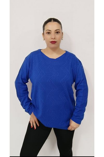 AKŞEN GİYİM Plus Size Women's Mercerized Knitwear Front Openwork Knit Detail Blouse
