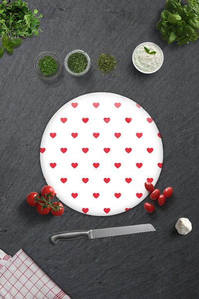 Decorita Glass Cutting Board - Glass Cutting Board |   Heart Patterned |   Diameter32Cm