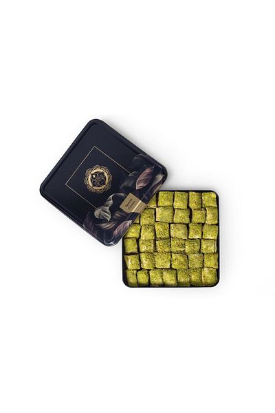 MEŞHUR SAFRANBOLU LOKUMCUSU Black Metal Box Pistachio Baklava Turkish Delight 1 Kg.