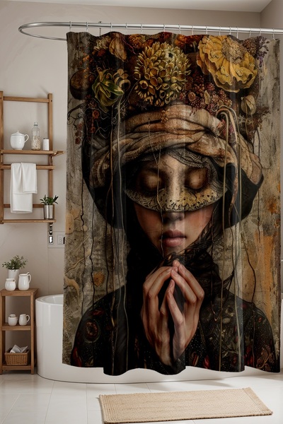 EVPANYA Perdeau de baie, perdea de duș cu model Fata vindecătoare, perdea pen...