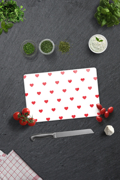 Decorita Glass Cutting Board - Glass Cutting Board |   Heart Patterned |   20cm X 30cm
