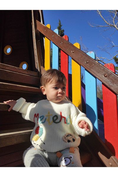 FLOWER BABY Unisex Oversize Knitwear Sweater - Baby Kids Name Printed Embroidered