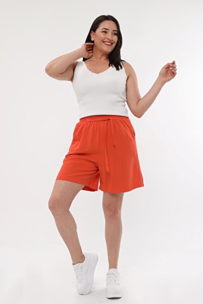 Ebsumu شورت كتان برتقالي - مقاس كبير للنساء