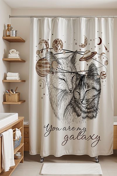 EVPANYA Κουρτίνα μπάνιου, Bohemian Cats Galaxie Pattern Κουρτίνα ντους, Κουρτίνα μπανιέρας 175x200cm