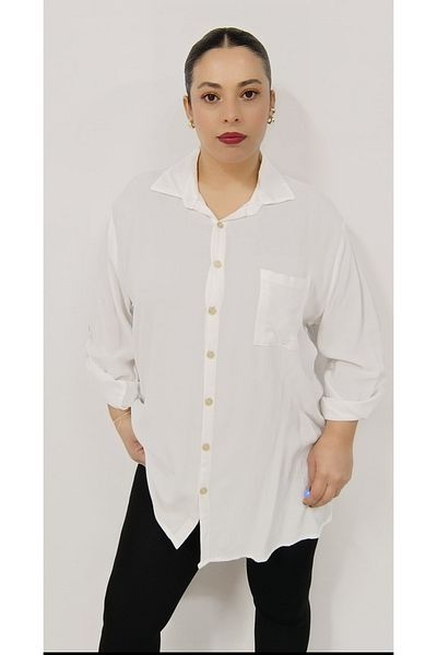 AKŞEN GİYİM Πουκάμισο Plus Size Πέτο Πλυμένο Βιολογικό Βαμβάκι Βισκόζη Μακρυμάνικο Αυθεντικό Πουκάμισο με Μονή Τσέπη