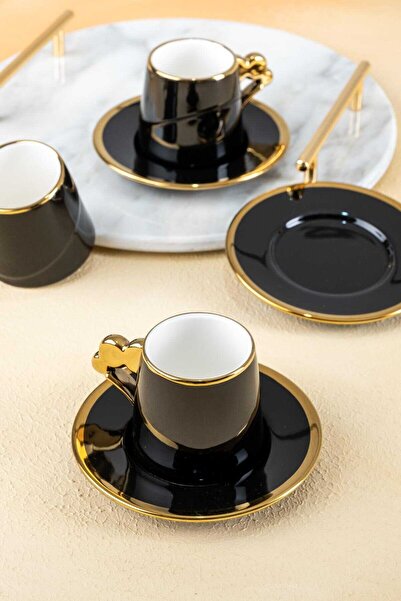 ACAR Arwen Siyah 6 Kişilik Porselen 90 ml Kahve Fincanı Takımı 0157