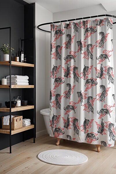 EVPANYA Zavjesa za kupatilo, Tigrovi u crvenom vetru Sa deznom Zavjesa za tuš...