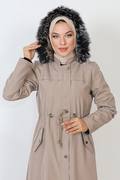 Tesettür Dünyası Bondit-Mantel mit Spitzenärmeln TSD220826 Beige