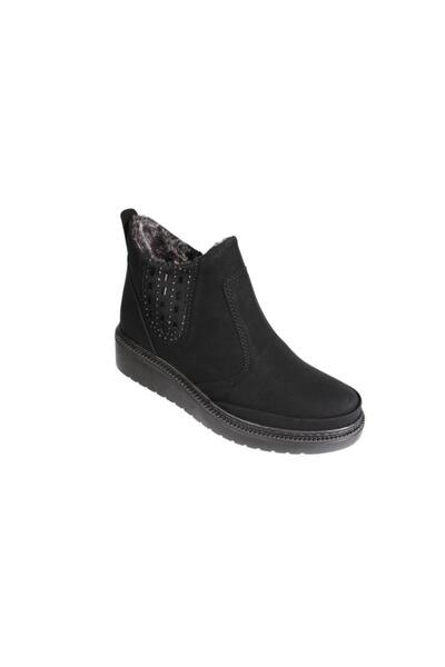 Yaz Kış Ayakkabı Yazkiş Women's Black Matte Skin Laceless Side Zipper with St...