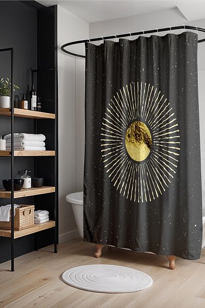 EVPANYA Κουρτίνα μπάνιου, Κουρτίνα μπάνιου Bohemian Gold Sun Pattern, Κουρτίνα μπανιέρας 175x200cm