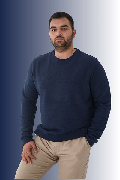 Maccali Men's Winter Crew Neck Oversized Basic Indigo Sweatshirt