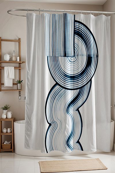 EVPANYA Perdeau de baie, perdea de duș cu model abstract cu dungi bleumarin, perdea pentru cadă 175x200cm