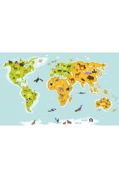 ZERO LAND Animal World Map White (Model-4) 98 cm X 140 cm Hnzrn