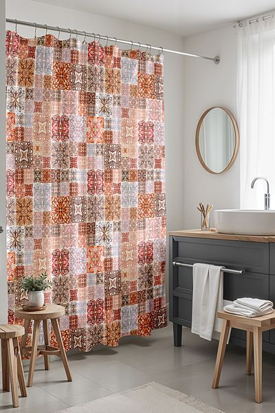 EVPANYA Κουρτίνα μπάνιου, Ethnic Orange Abstract Pattern Κουρτίνα μπάνιου, Κουρτίνα μπανιέρας 175x200cm