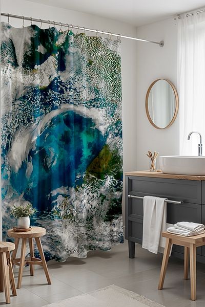 EVPANYA Perdeau de baie, model valuri în ocean perdea de duș, perdea pentru cadă 175x200cm