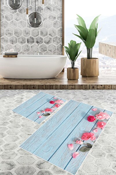 Carmine Carpet Set de 2 covorașe de baie lavabile, imprimate digital, cu mode...