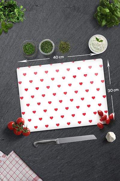 Decorita Glass Cutting Board - Glass Cutting Board |   Heart Patterned |   30cm X 40cm