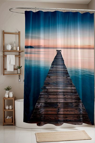 EVPANYA Perdeau de baie, perdea de duș cu model Marina de bord pe mare, perdea pentru cadă 175x200cm