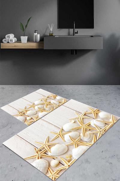 Carmine Carpet مجموعة من 2 سجادة حمام بقاعدة مضادة للانزلاق ومطبوعة رقمية وقابلة للغسل على شكل نجم البحر