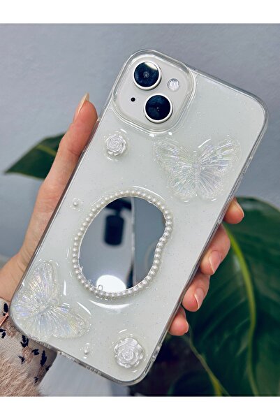 Go Aksesuar حافظة سيليكون بتصميم فراشة عاكسة متوافقة مع هاتف آيفون 14 بلس - 1...