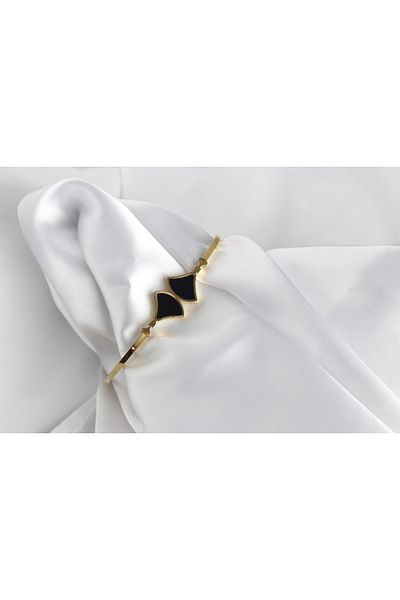 Store Black Zircon Stone Detail Steel Gold Bracelet