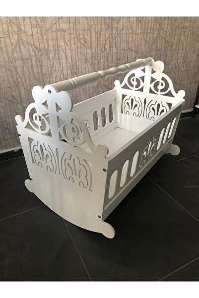 Sar Pakete Ahşap Sallanan Anne Yanı Beşik, Beyaz