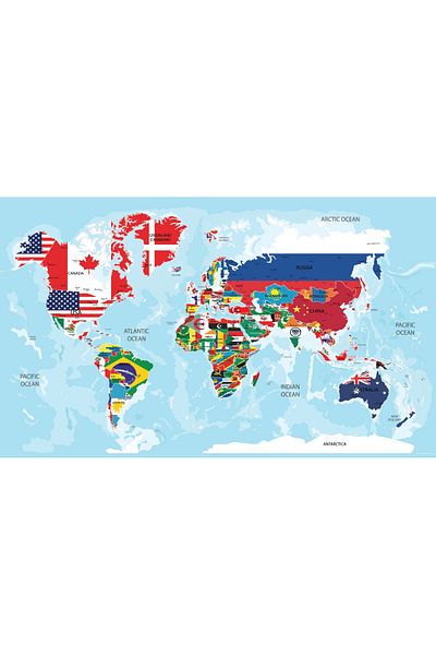 ZERO LAND World Map with Flags 70 cm X 117 cm Hnzrn