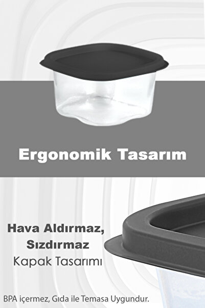 Meleni Home 12 Pieces of Square Food - Microwave 330ml Anthracite Food Storage Container