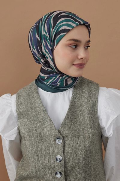 Modakaşmir 110X110 Zebra Patterned Cotton Scarf - Sea Green