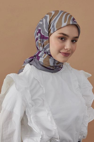Modakaşmir 110X110 Zebra Print Cotton Scarf - Gray
