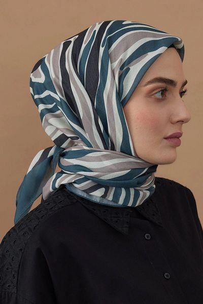 Modakaşmir 110X110 Zebra Patterned Cotton Scarf - Dark Green