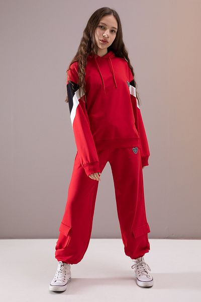 Cansın Mini Red Cargo Pocket Girl's Logo Double Suit 19869